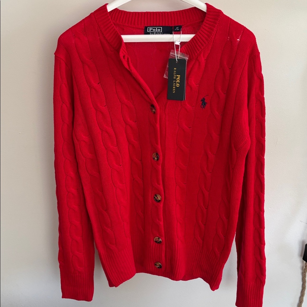 Ralph Lauren Red Cable Knit Cardigan